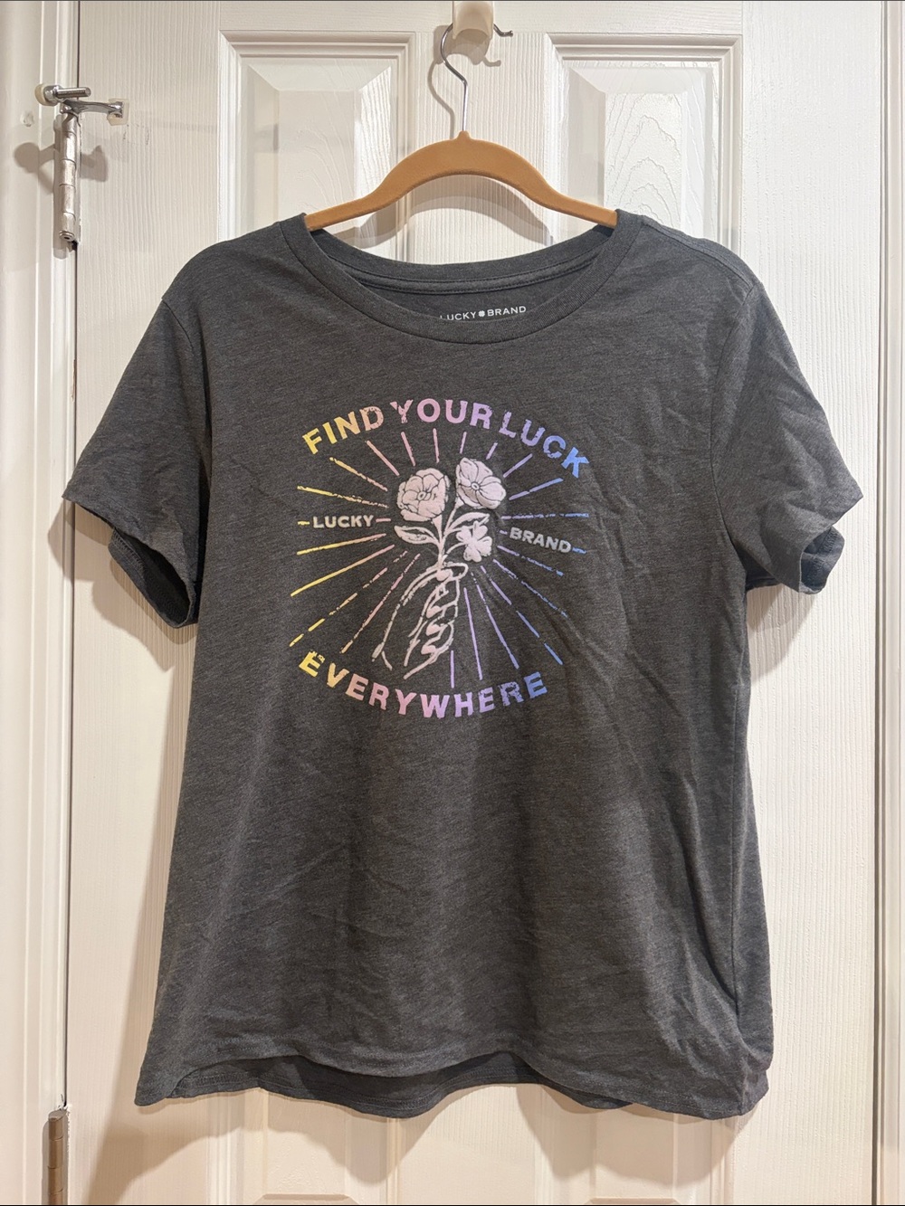 Lucky Brand Charcoal Tee with Rainbow Graphic